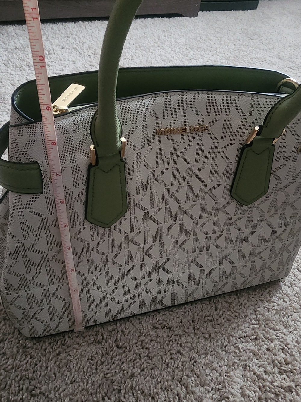 Michael Kors Logo Satchel with Green Trim and Handles